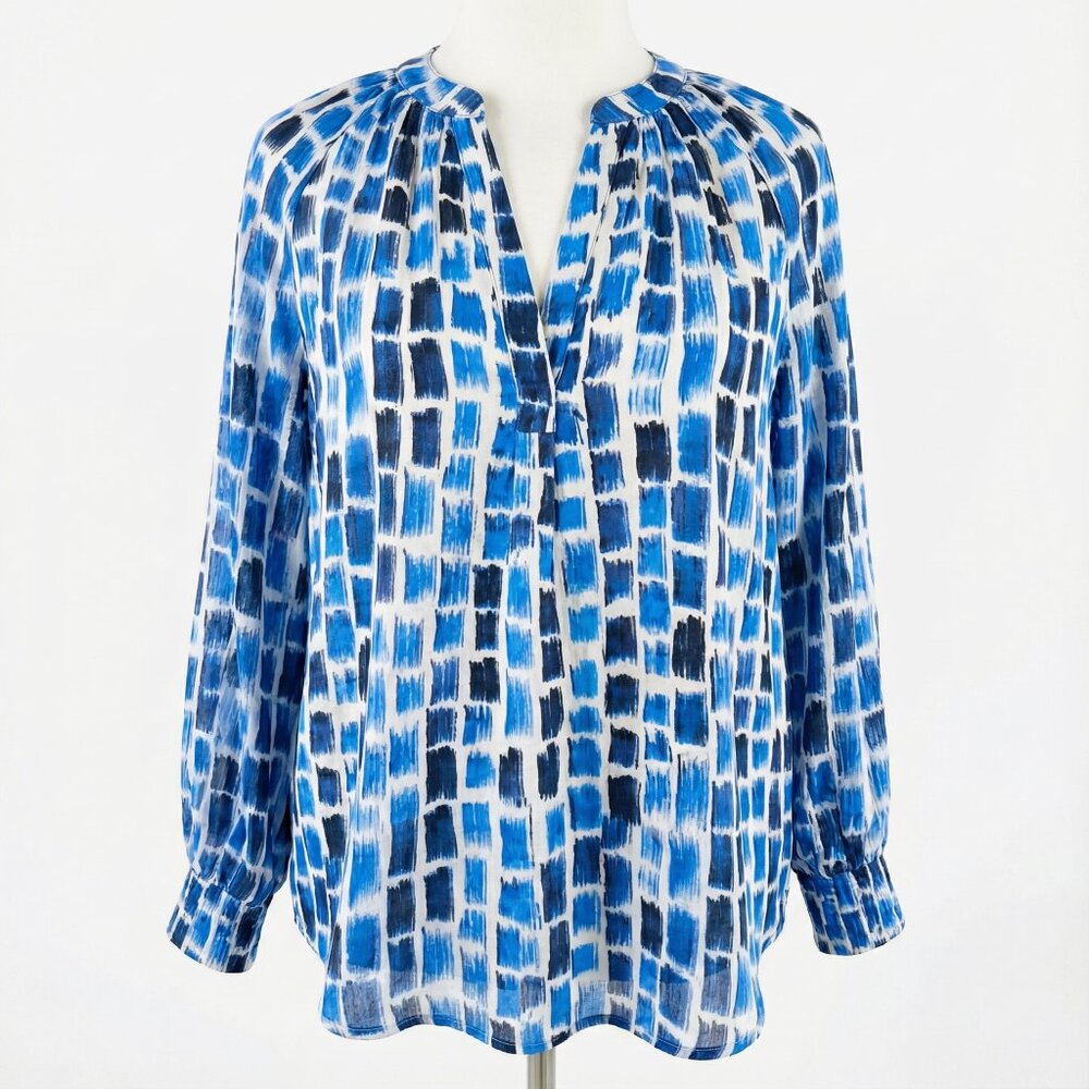 NIC+ZOE Brushstroke Blues Top Lightweight Printed Blouse